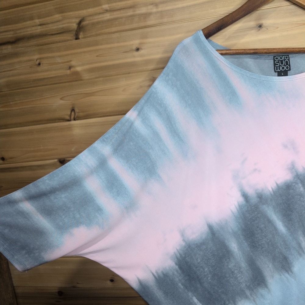 Clara Sunwoo Tie Dye Asymmetrical Tunic Top Pink Grey Blue Large Made in USA - Picture 2 of 9